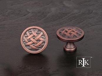 Large Cross-Hatched Knob 1 1/2" (38mm) - Distressed Copper - New York Hardware Online
