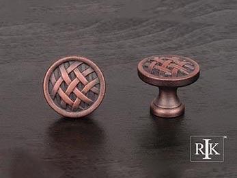 Small Cross-Hatched Knob 1 1/4" (32mm) - Distressed Copper - New York Hardware