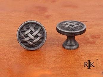 Small Cross-Hatched Knob 1 1/4" (32mm) - Distressed Nickel - New York Hardware