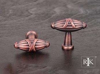 Small Crossed Indian Drum Knob 1 11/16" (43mm) - Distressed Copper - New York Hardware