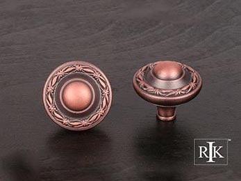 Small Deco-Leaf Edge Knob 1 1/4" (32mm) - Distressed Copper - New York Hardware