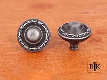 Small Deco-Leaf Edge Knob 1 1/4" (32mm) - Distressed Nickel - New York Hardware