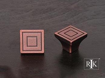 Large Contemporary Square Knob 1 1/16" (27mm) - Distressed Copper - New York Hardware Online