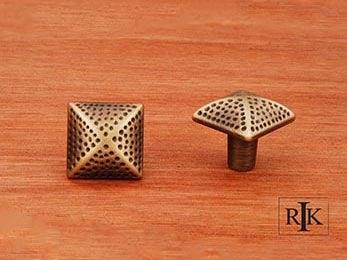Square Knob with Divet Indents  1 1/4" (32mm) - Antique English - New York Hardware