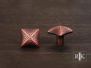 Square Knob with Divet Indents  1 1/4" (32mm) - Distressed Copper - New York Hardware