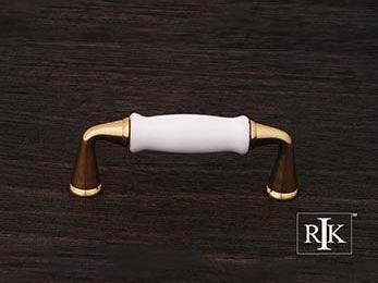 Porcelain Middle Pull  3 5/8" (92mm) - Polished Brass & White - New York Hardware Online