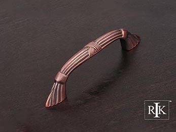 Ornate Bow Pull with Lines and Crosses 4 11/16" (119mm) - Distressed Copper - New York Hardware Online