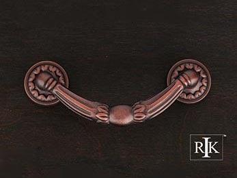 Ornate Drop Pull with Petal Bases 4" (102mm) - Distressed Copper - New York Hardware Online