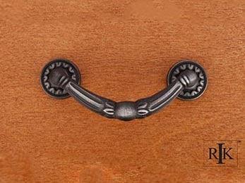 Ornate Drop Pull with Petal Bases 4" (102mm) - Distressed Nickel - New York Hardware Online