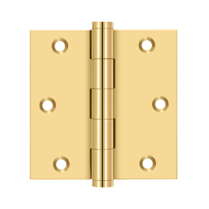 Solid Brass Square Residential Hinge by Deltana - 3-1/2" x 3-1/2" - PVD Polished Brass - New York Hardware