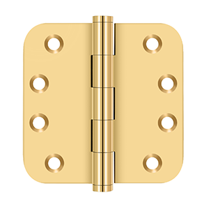 Solid Brass 5/8" Radius Hinge by Deltana - 4" x 4" - PVD Polished Brass - New York Hardware