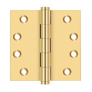 Solid Brass Square Hinge by Deltana - 4" x 4" - PVD Polished Brass - New York Hardware