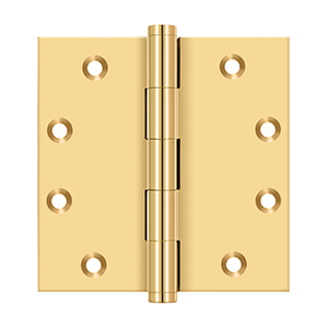 Solid Brass Square Hinge by Deltana - 4-1/2" x 4-1/2"  - PVD Polished Brass - New York Hardware