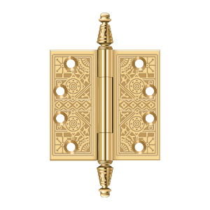 Solid Brass Square Ornate Hinge by Deltana - 4" x 4" - PVD Polished Brass - New York Hardware