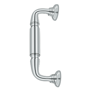Decorative Door Pull w/ Rossette by Deltana - 8" - Polished Chrome - New York Hardware