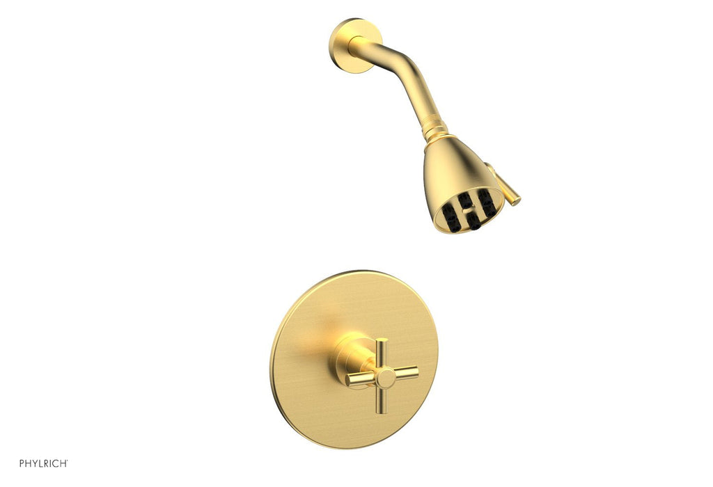 BASIC Pressure Balance Shower Set   Tubular Cross Handle by Phylrich - Burnished Gold