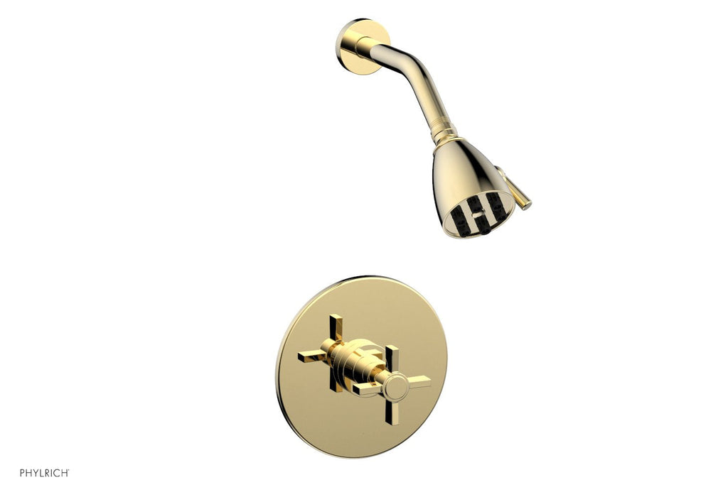 BASIC Pressure Balance Shower Set   Blade Cross Handle by Phylrich - Polished Brass Uncoated