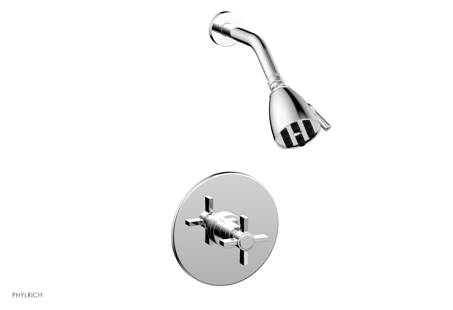 BASIC Pressure Balance Shower Set   Blade Cross Handle by Phylrich - Satin Brass
