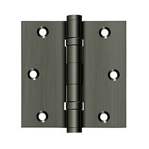 Solid Brass Square Ball Bearing Hinge by Deltana - 3-1/2" x 3-1/2"  - Antique Nickel - New York Hardware