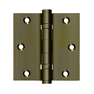 Solid Brass Square Ball Bearing Hinge by Deltana - 3-1/2" x 3-1/2"  - Antique Brass - New York Hardware