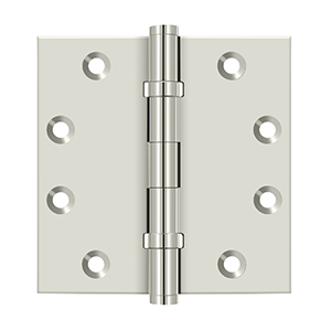 Solid Brass Square Ball Bearing Hinge by Deltana - 4-1/2" x 4-1/2"  - Polished Nickel - New York Hardware
