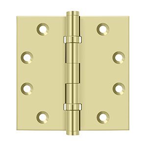 Solid Brass Square Ball Bearing Hinge by Deltana - 4-1/2" x 4-1/2"  - Unlacquered Brass - New York Hardware