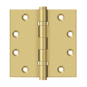 Solid Brass Square Ball Bearing Hinge by Deltana - 4-1/2" x 4-1/2"  - Brushed Brass - New York Hardware