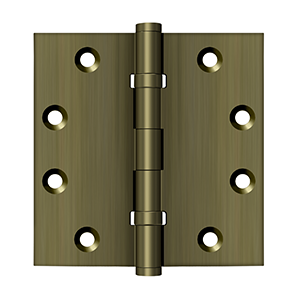 Solid Brass Square Ball Bearing Hinge by Deltana - 4-1/2" x 4-1/2"  - Antique Brass - New York Hardware