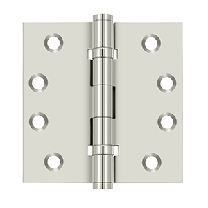 Solid Brass Square Ball Bearing Hinge by Deltana - 4" x 4"  - Polished Nickel - New York Hardware