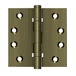 Solid Brass Square Ball Bearing Hinge by Deltana - 4" x 4"  - Antique Brass - New York Hardware