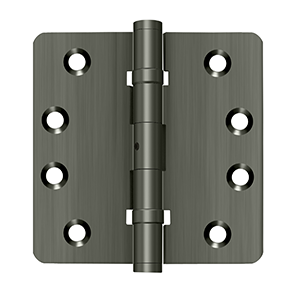 Solid Brass 1/4" Radius Ball Bearings NRP Hinge by Deltana - 4" x 4" - Antique Nickel - New York Hardware