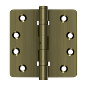 Solid Brass 1/4" Radius Ball Bearings NRP Hinge by Deltana - 4" x 4" - Antique Brass - New York Hardware