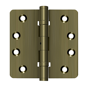 Solid Brass 1/4" Radius Ball Bearings NRP Hinge by Deltana - 4" x 4" - Antique Brass - New York Hardware