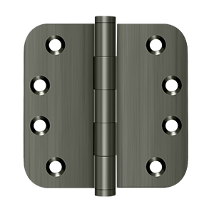 Solid Brass 5/8" Radius Hinge by Deltana - 4" x 4" - Antique Nickel - New York Hardware