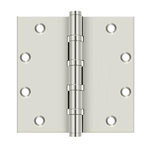 Solid Brass Square Ball Bearing Hinge by Deltana - 5" x 5" - Polished Nickel - New York Hardware