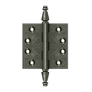 Solid Brass Square Ornate Hinge by Deltana - 3-1/2" x 3-1/2" - Antique Nickel - New York Hardware