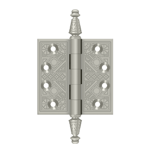 Solid Brass Square Ornate Hinge by Deltana - 3-1/2" x 3-1/2" - Brushed Nickel - New York Hardware