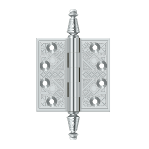 Solid Brass Square Ornate Hinge by Deltana - 3-1/2" x 3-1/2" - Polished Chrome - New York Hardware
