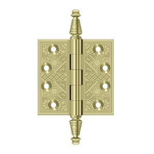 Solid Brass Square Ornate Hinge by Deltana - 3-1/2" x 3-1/2" - Unlacquered Brass - New York Hardware