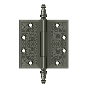 Solid Brass Square Ornate Hinge by Deltana - 4-1/2" x 4-1/2"  - Antique Nickel - New York Hardware