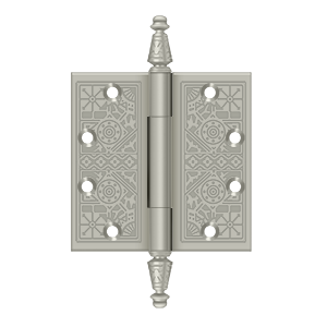 Solid Brass Square Ornate Hinge by Deltana - 4-1/2" x 4-1/2"  - Brushed Nickel - New York Hardware