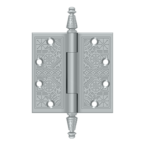 Solid Brass Square Ornate Hinge by Deltana - 4-1/2" x 4-1/2"  - Brushed Chrome - New York Hardware