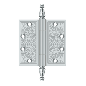 Solid Brass Square Ornate Hinge by Deltana - 4-1/2" x 4-1/2"  - Polished Chrome - New York Hardware