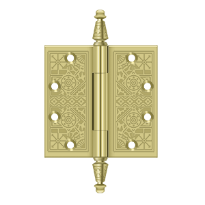 Solid Brass Square Ornate Hinge by Deltana - 4-1/2" x 4-1/2"  - Polished Brass - New York Hardware