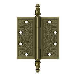 Solid Brass Square Ornate Hinge by Deltana - 4-1/2" x 4-1/2"  - Antique Brass - New York Hardware