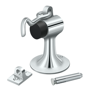 Heavy Duty Solid Brass Cement Floor Mount Door Bumper W/ Holder by Deltana -  - Polished Chrome - New York Hardware