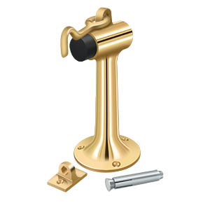 Heavy Duty Solid Brass Floor Mount Bumper w/ Hook by Deltana - 6" - PVD Polished Brass - New York Hardware