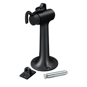 Heavy Duty Solid Brass Floor Mount Bumper w/ Hook by Deltana - 6" - Paint Black - New York Hardware