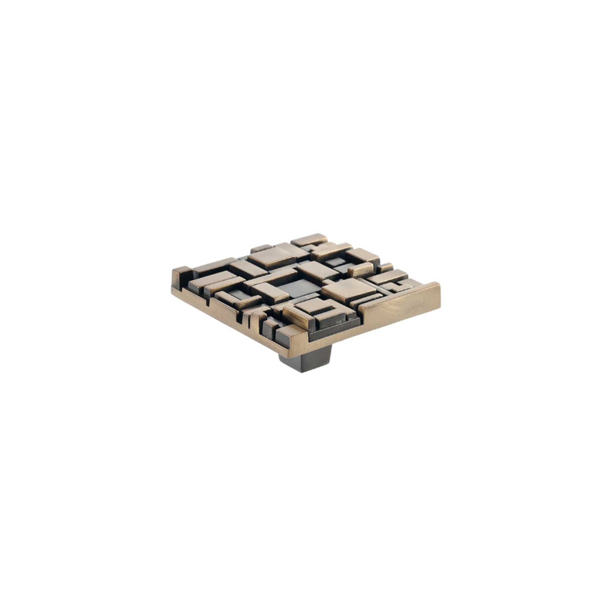 Offset Square Knob By Du Verre - 2 1/2" - Antique Brass - New York Hardware