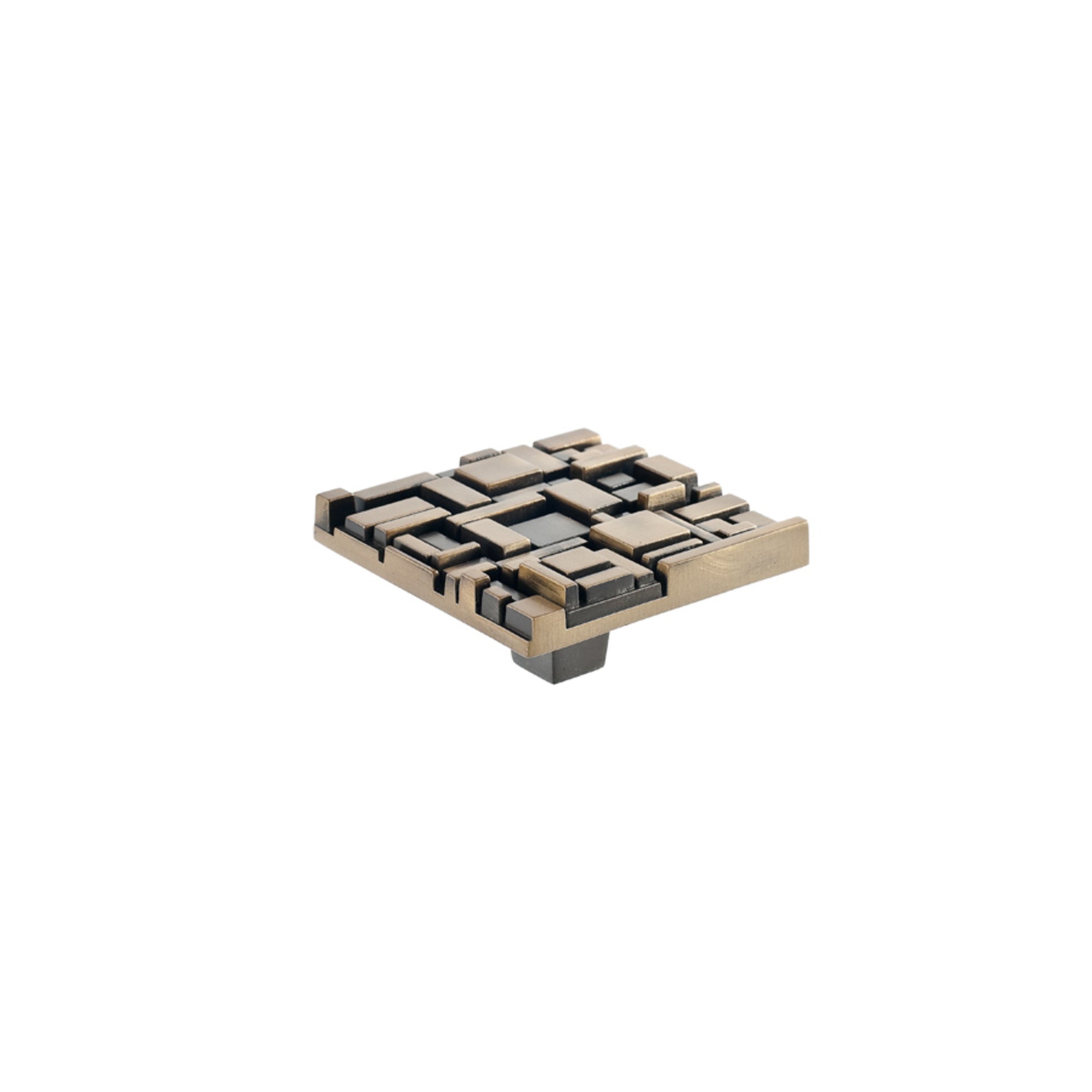 Offset Square Knob By Du Verre - 2 1/2" - Antique Brass - New York Hardware